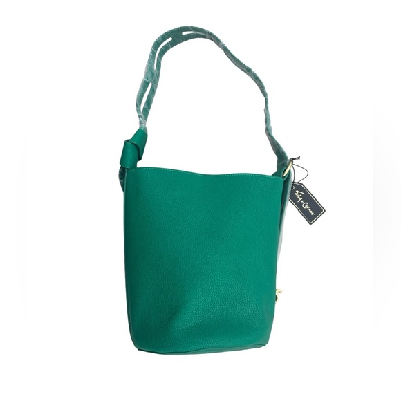 Foley & Corinna Flowerbed Creek Drum Bag Green Round Bottom Bucket Bag - NWT - Picture 1 of 8